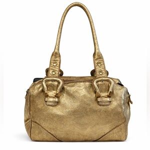 Francesco Biasia Gold Metallic Leather Shoulder structured Tote Bag